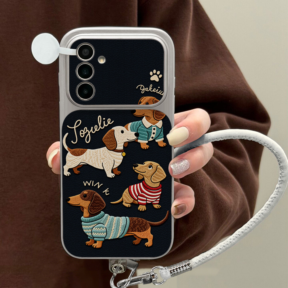 Leather Bracelet - Cartoon Dachshund Phone Case For Samsung