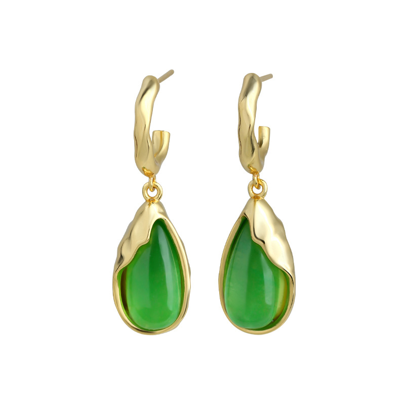 Drop Earrings - Green Real Jade Water Drop Earrings