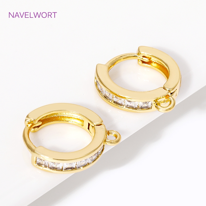 Hoop Earrings - 18K Gold Plated Inlaid Zircon Round