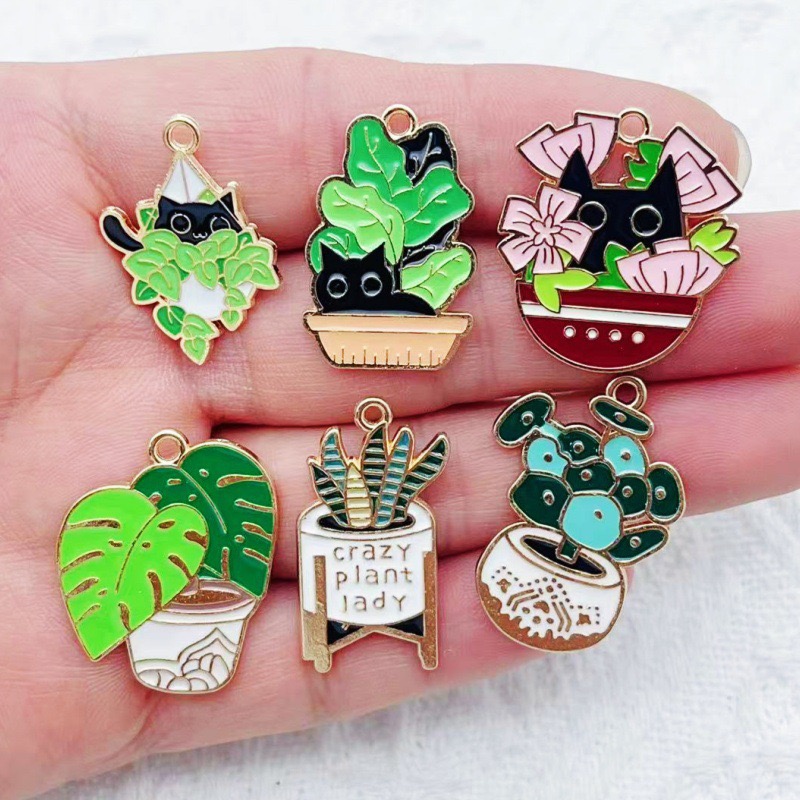 Drop Earrings - 10pcs Cactus Plant Oil Drop Alloy