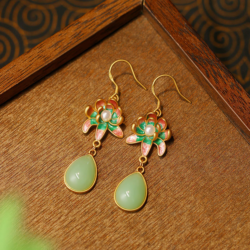 Green Natural Jade Water Drop  - Drop Earrings review and price