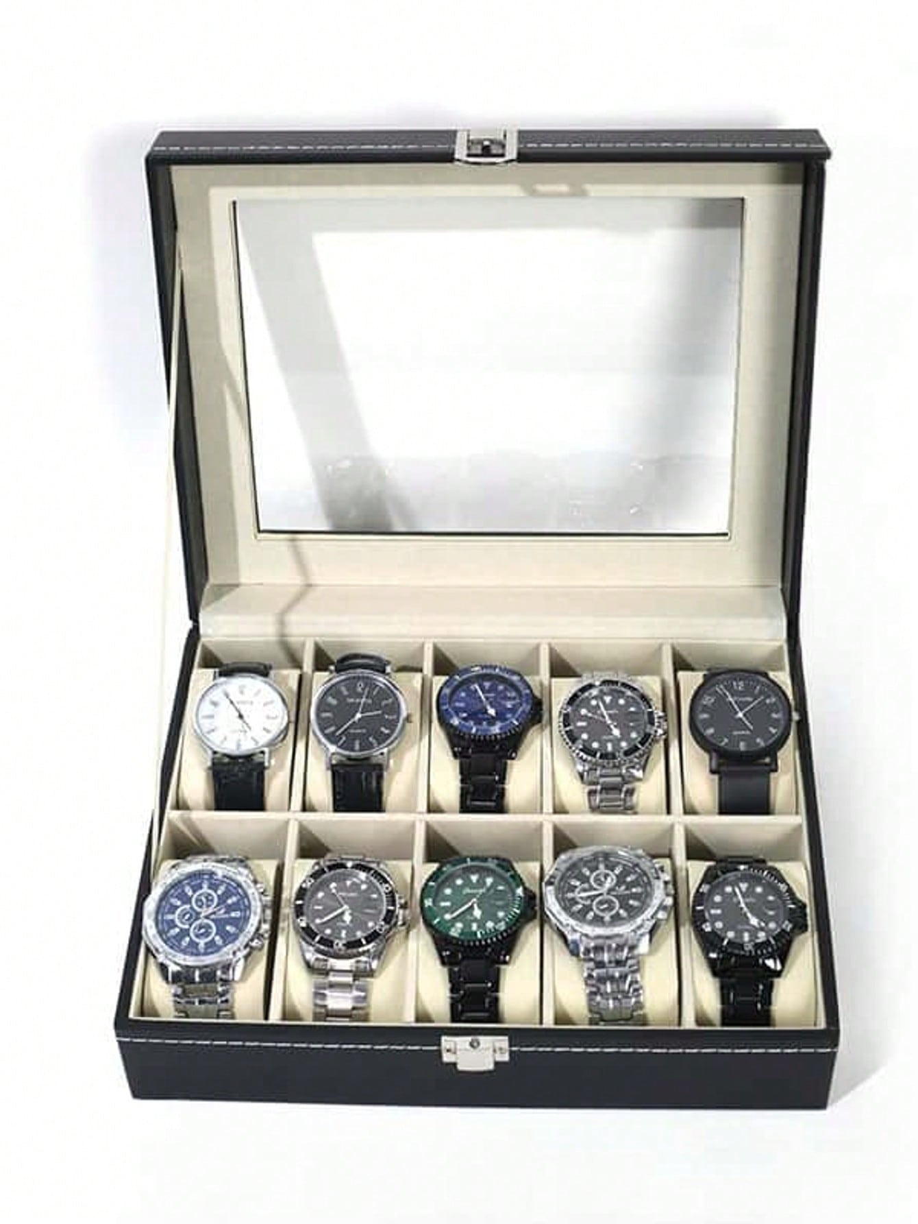 Leather Watch Box with Lock, L - Jewelry Watches Women review and price