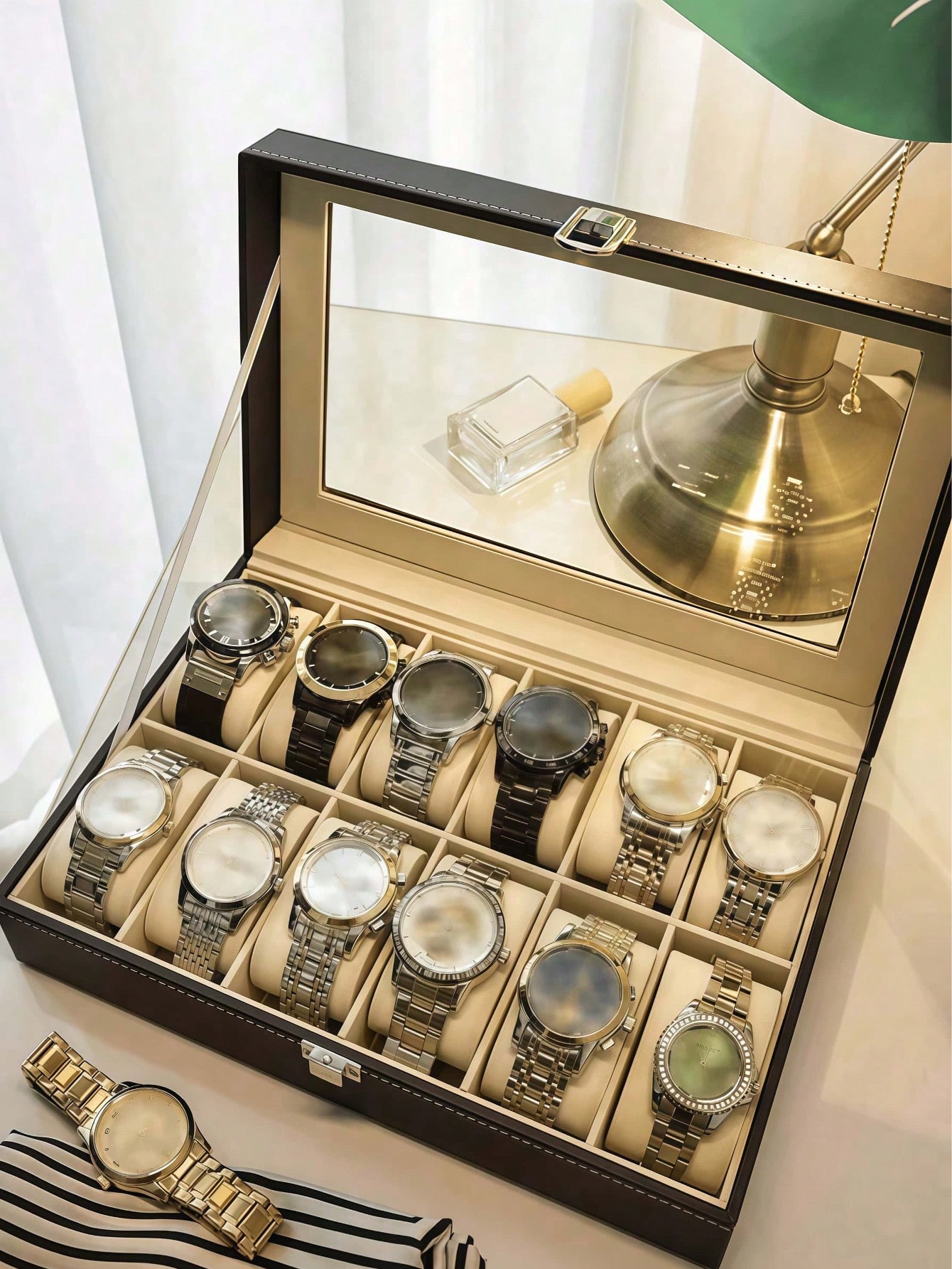 Leather Watch Box with Lock, L - Jewelry Watches Women review and price